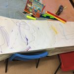 A long sheet of paper for pre-school children to draw on together