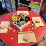A table with place settings for play dough