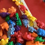 Multi-coloured connecting elephant toys