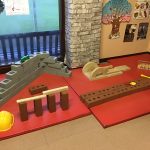 Walls of different foam bricks and wooden bricks