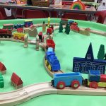 Wooden train set with scenery